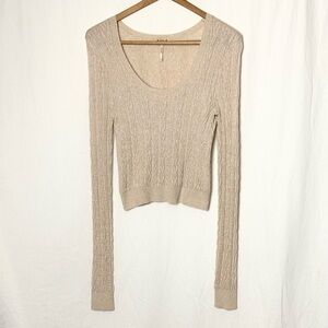 Free People Oatmeal Cable Knit Pullover Crop Sweater Top Like New Medium